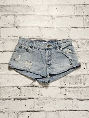 Roxy Distressed Denim Shorts Light Wash Low Rise Size 25